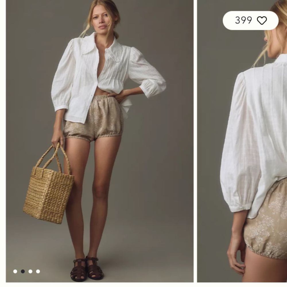 By Anthropologie linen jacquard bloomer tan shorts floral brown motif
